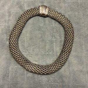 Vintage Silver Necklace, Metal, Choker, Magnetic Clasp, Chainmail, Retro, Boho
